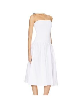 Weworewhat Strapless White Midi Dress with Gathered Skirt